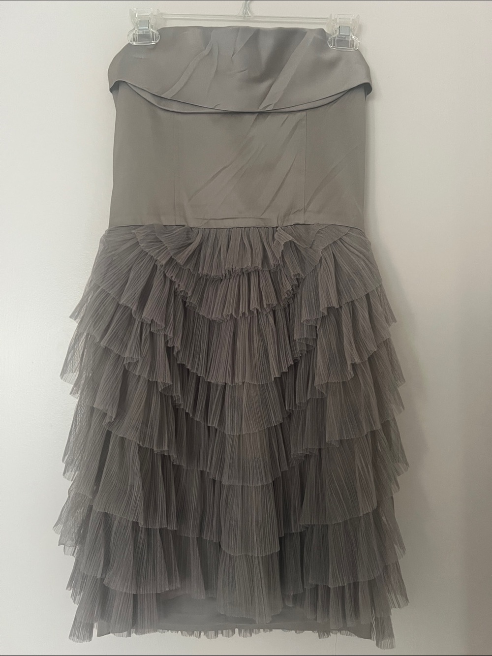 BCBG Max Azria Strapless Taupe Tiered Tulle Cocktail Dress Women’s Sz 6 Romantic - Picture 2 of 9